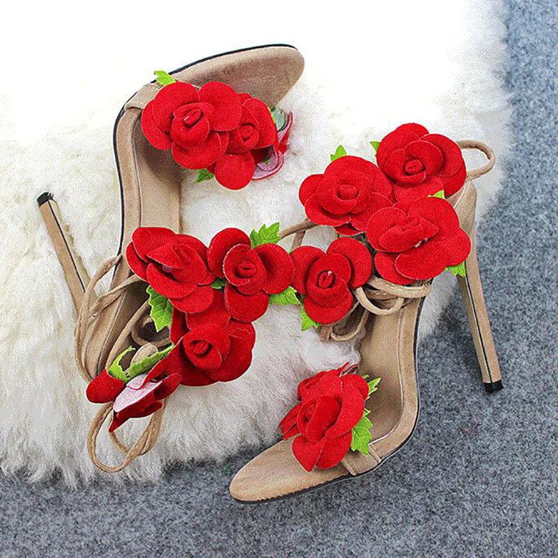 Women Rose Flower High Heel Sandals - Image 5