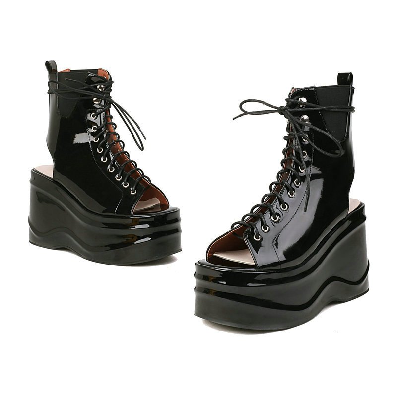 Women Cutout Lace-Up Sandals Black - Image 5