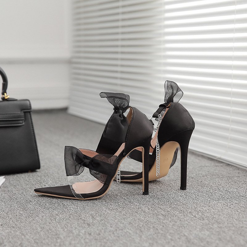 Simple Satin Bow Heel Sandals - Image 6