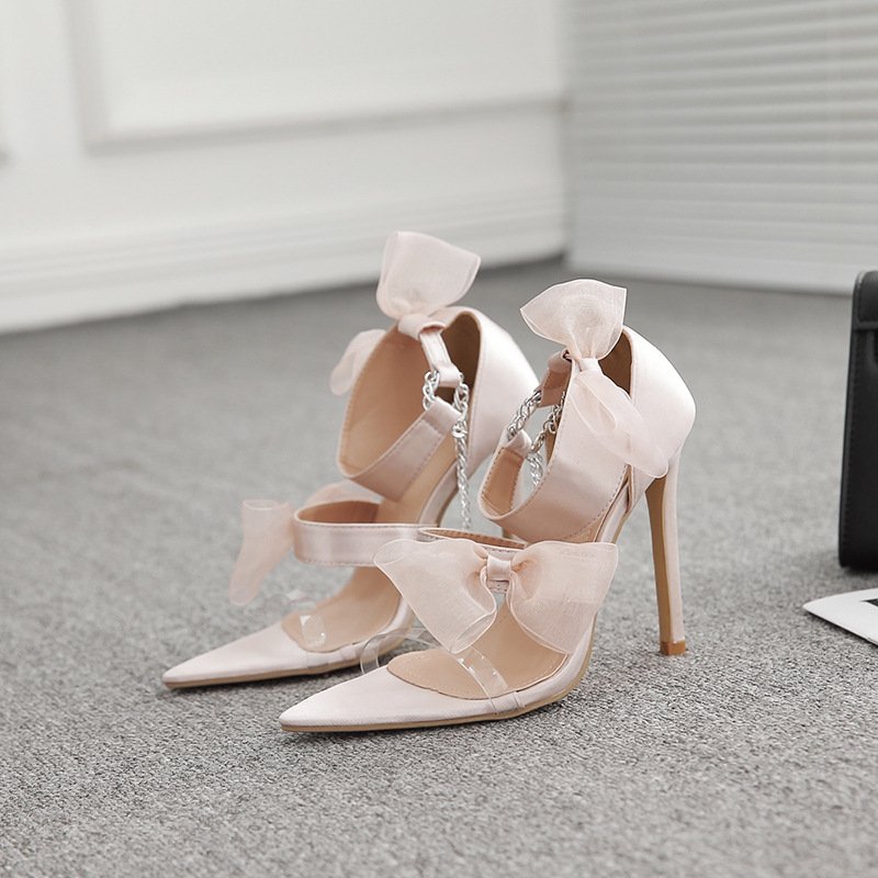Simple Satin Bow Heel Sandals - Image 4