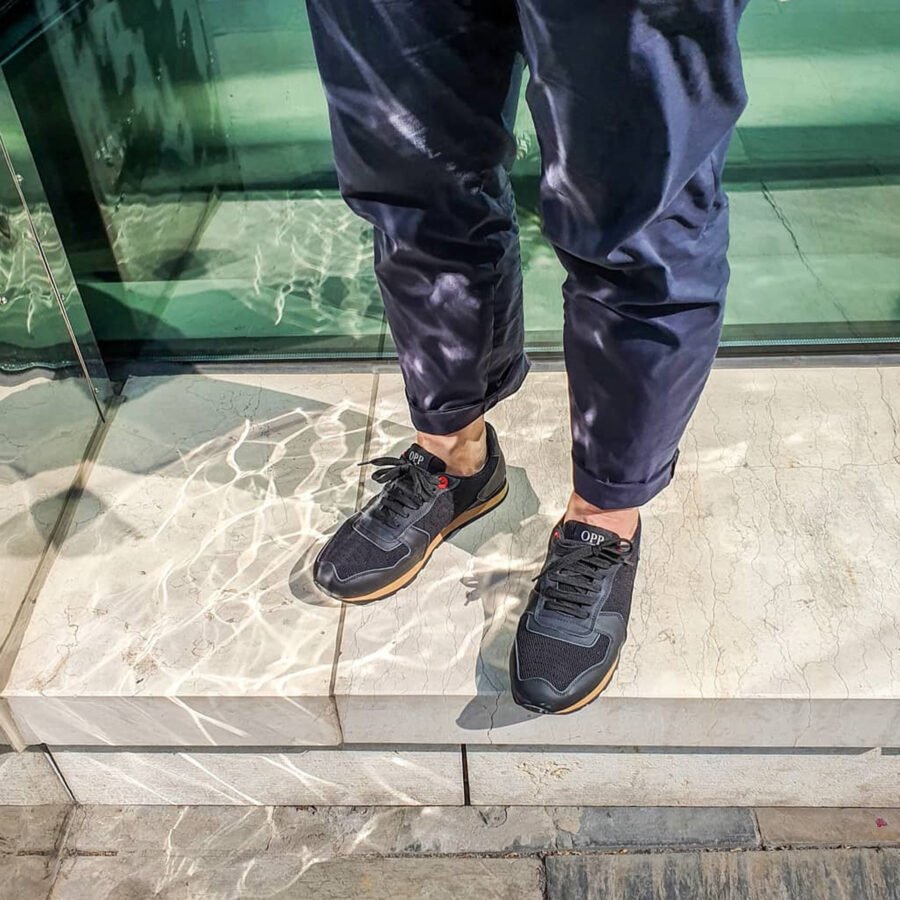 Lace-Up Suede Sneakers Black - Image 3