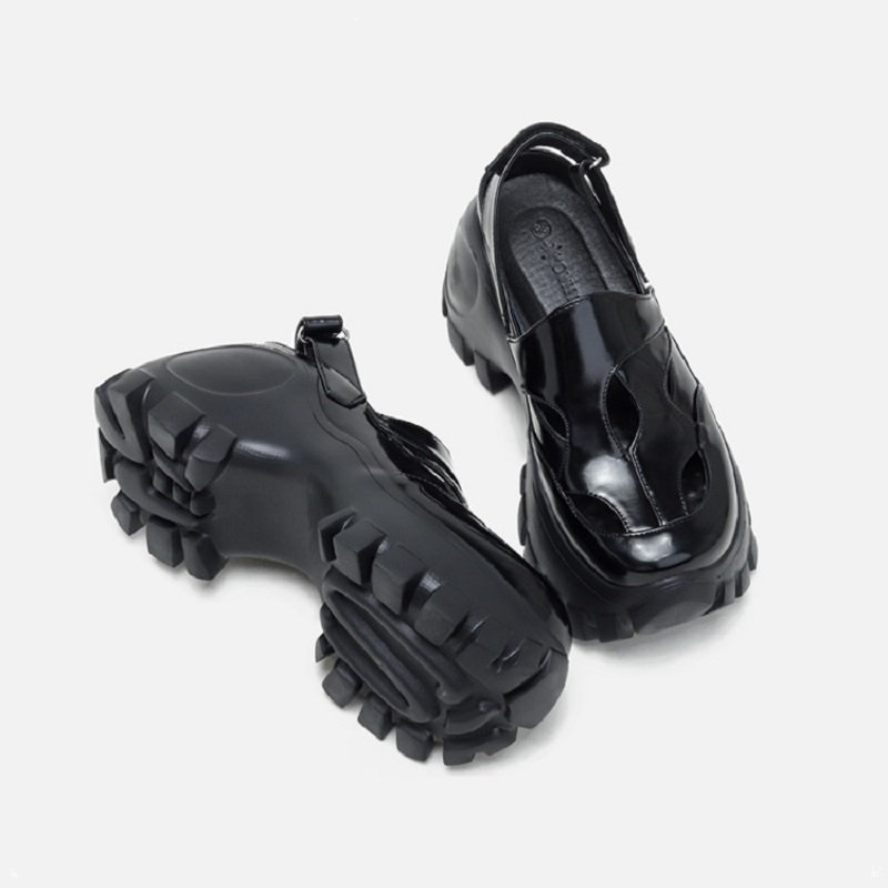 Women Black Height Increasing Leather Shoes - Image 4