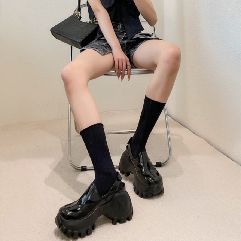 Women Black Height Increasing Leather Shoes - Image 5