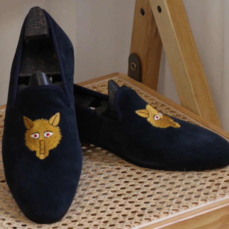 British Style Embroidered Loafers Blue - Image 3