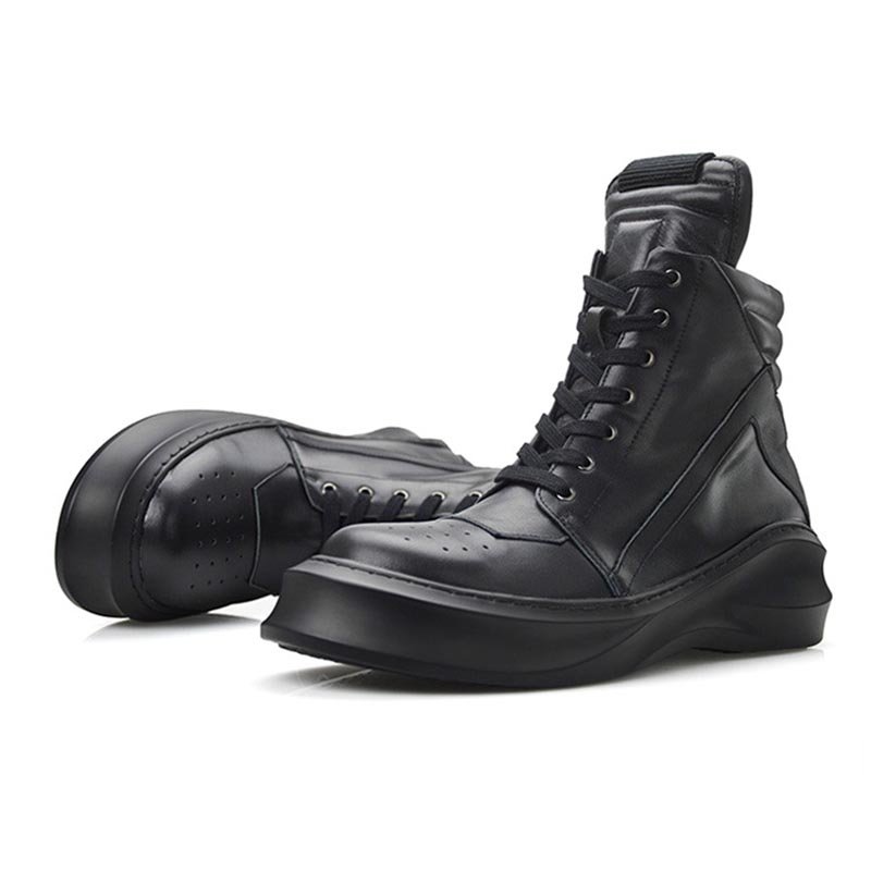 British Style Thick-soled High-top Casual Shoes Black - Image 4