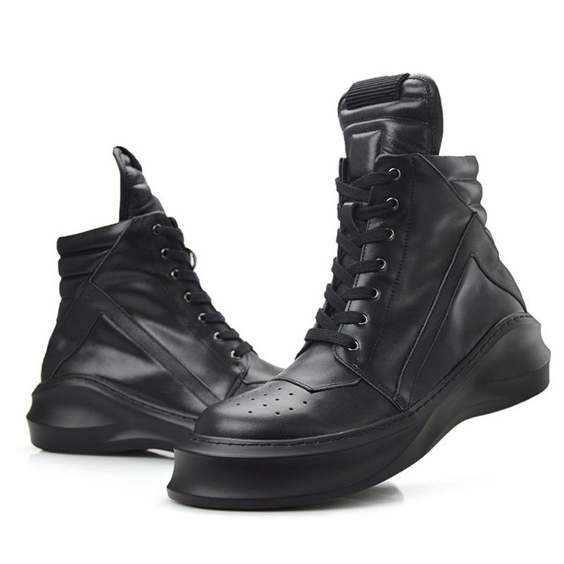 British Style Thick-soled High-top Casual Shoes Black - Image 5