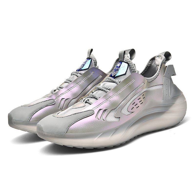Color-block Reflective Sneakers Silver - Image 5