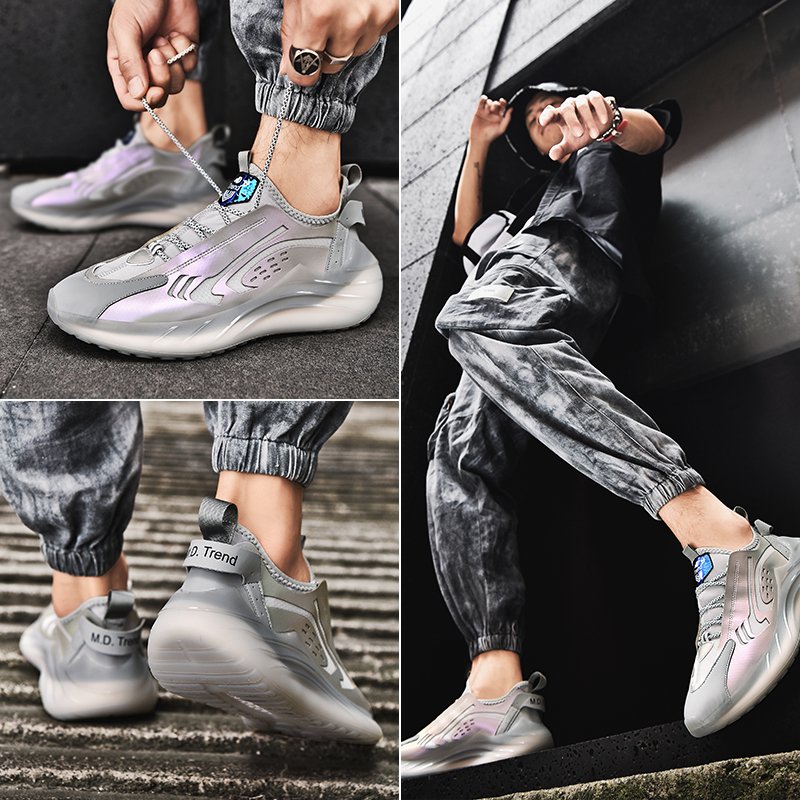Color-block Reflective Sneakers Silver - Image 4