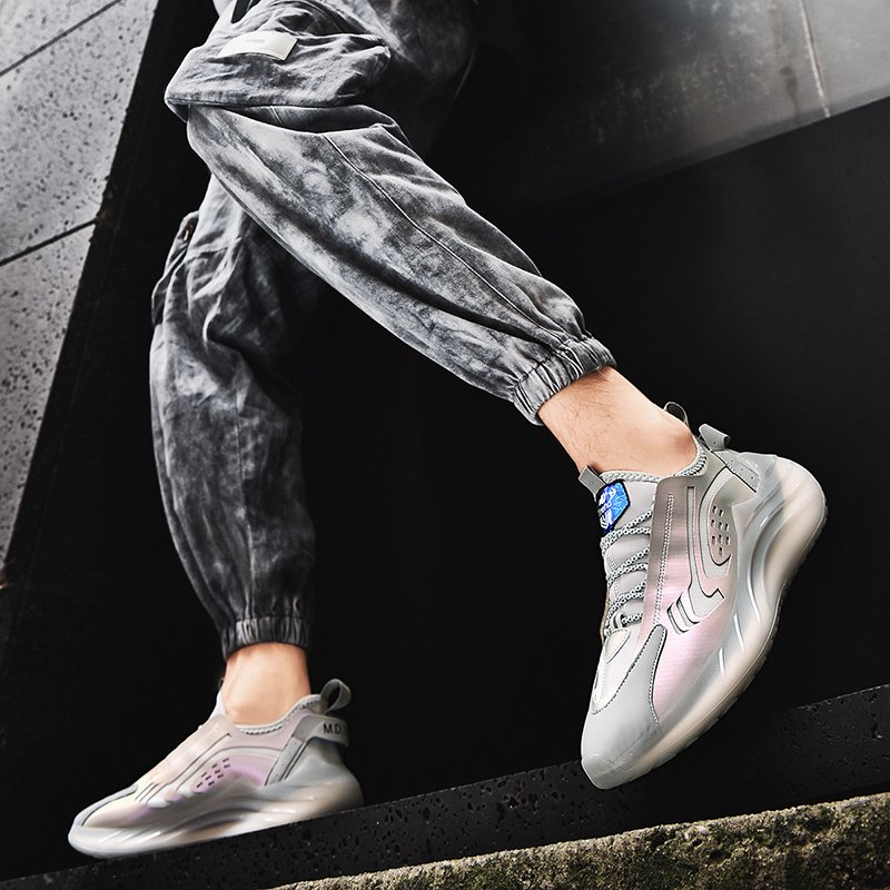 Color-block Reflective Sneakers Silver - Image 3