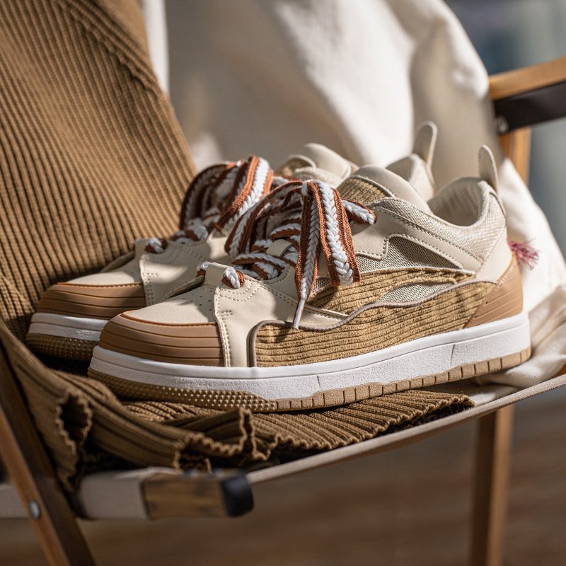 Women Corduroy Vintage Platform Casual Shoes Apricot - Image 4