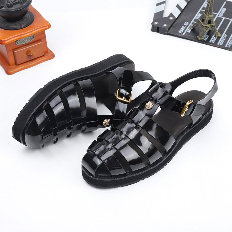 Flat Vintage Woven Sandals Black - Image 4