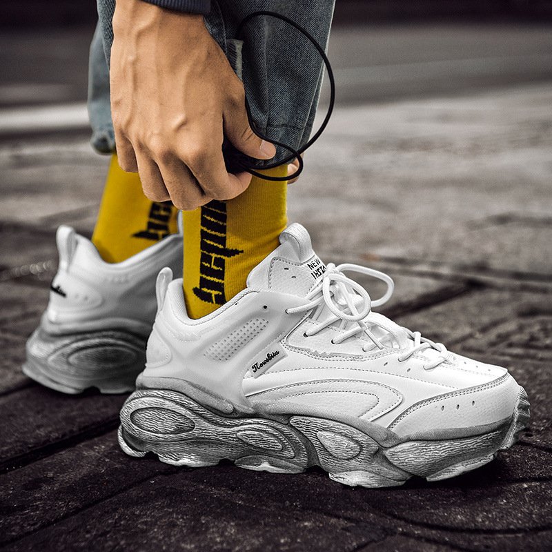 Lace-up Distressed Sneakers White - Image 3