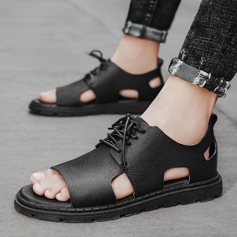 Lace-up Leather Open Toe Sandals - Image 4