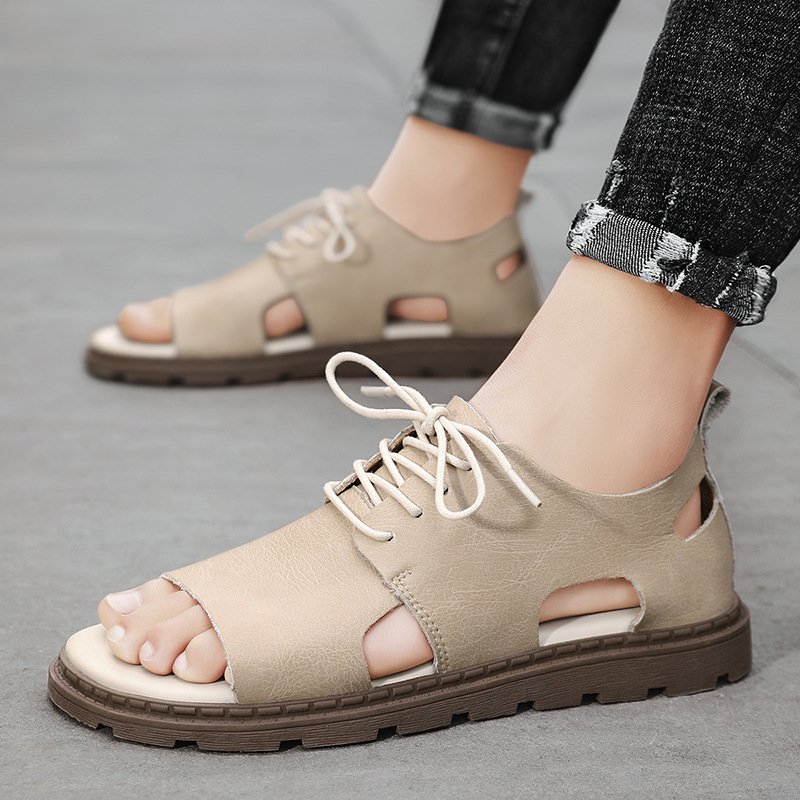 Lace-up Leather Open Toe Sandals - Image 5