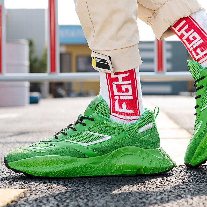 Lace-up Leather-paneled Sneakers Green - Image 3