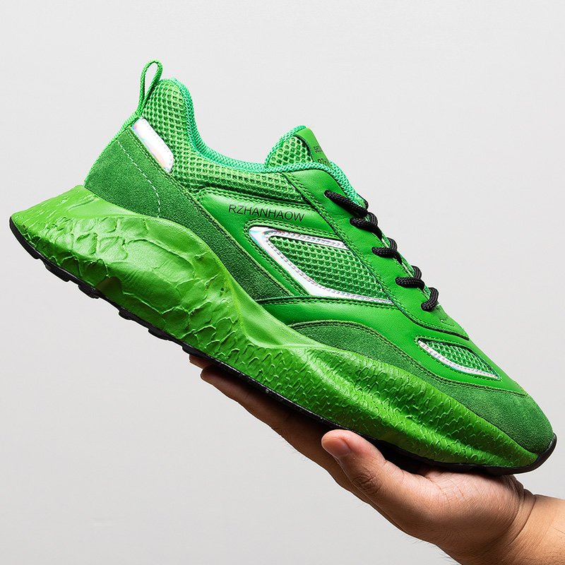 Lace-up Leather-paneled Sneakers Green - Image 4