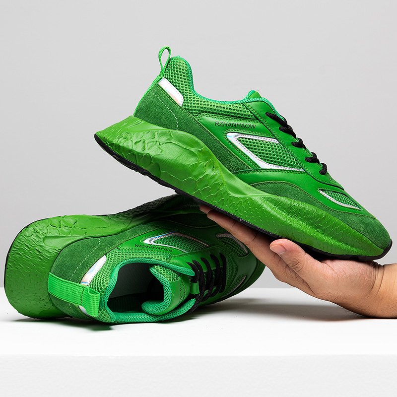 Lace-up Leather-paneled Sneakers Green - Image 5
