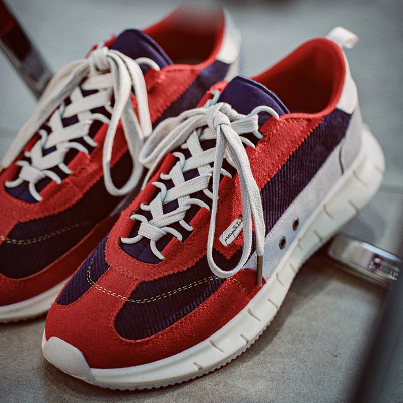Lace-up Lightweight Panel Sneakers Red - Image 5
