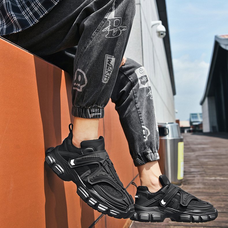 Lace-up Velcro Sneakers Black - Image 3
