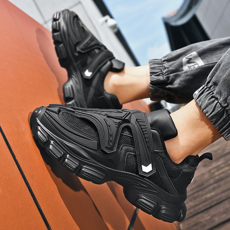 Lace-up Velcro Sneakers Black - Image 4