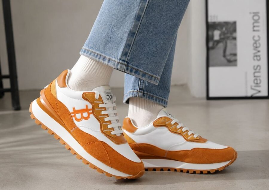 Limited Edition Web3 Inspired Bitcoin Sneakers – Amber Gold Statement Style - Image 12