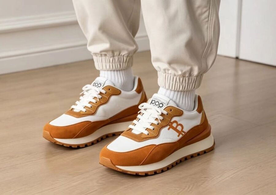 Limited Edition Web3 Inspired Bitcoin Sneakers – Amber Gold Statement Style - Image 13