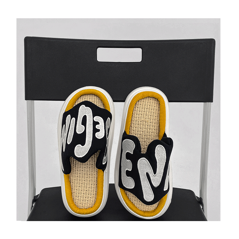 Men Embroidery Slippers Black - Image 3