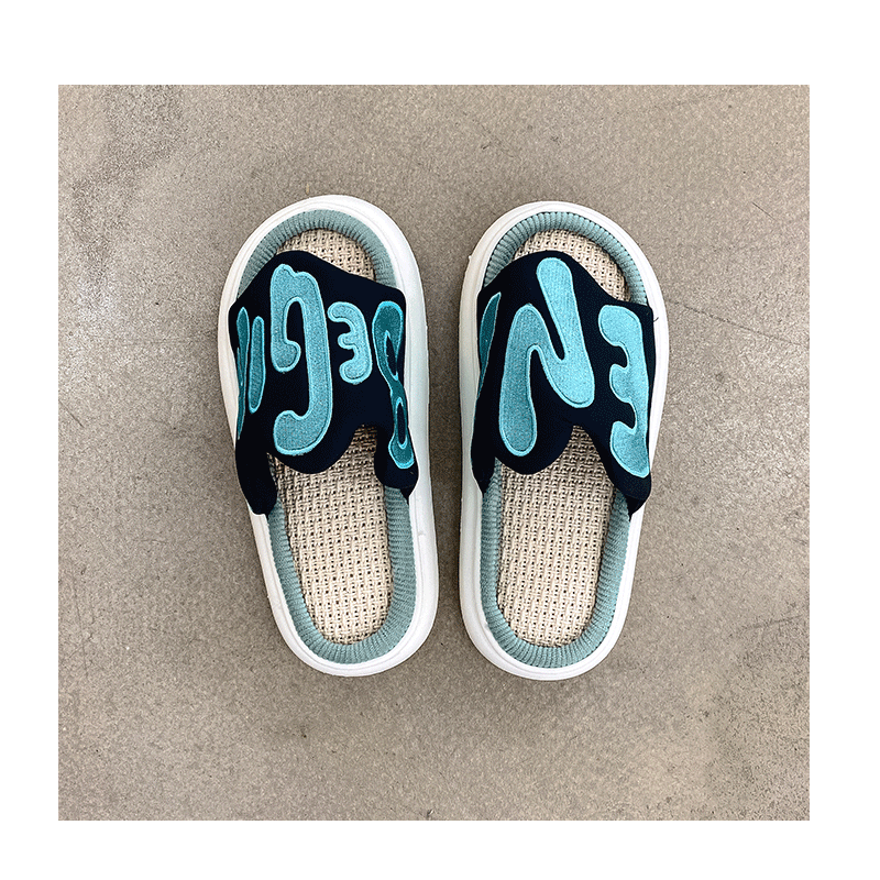 Men Embroidery Slippers Blue - Image 3