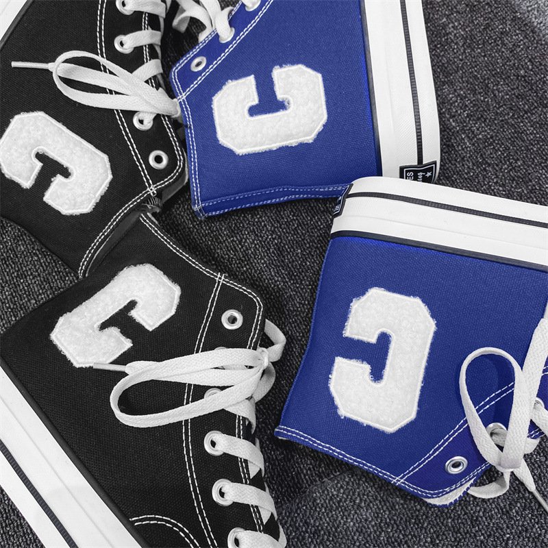 Men High Top Letter C Canvas Shoes Black - Image 5