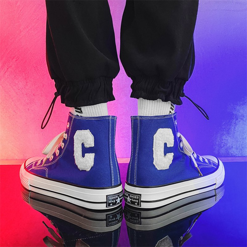 Men High Top Letter C Canvas Shoes Blue - Image 3