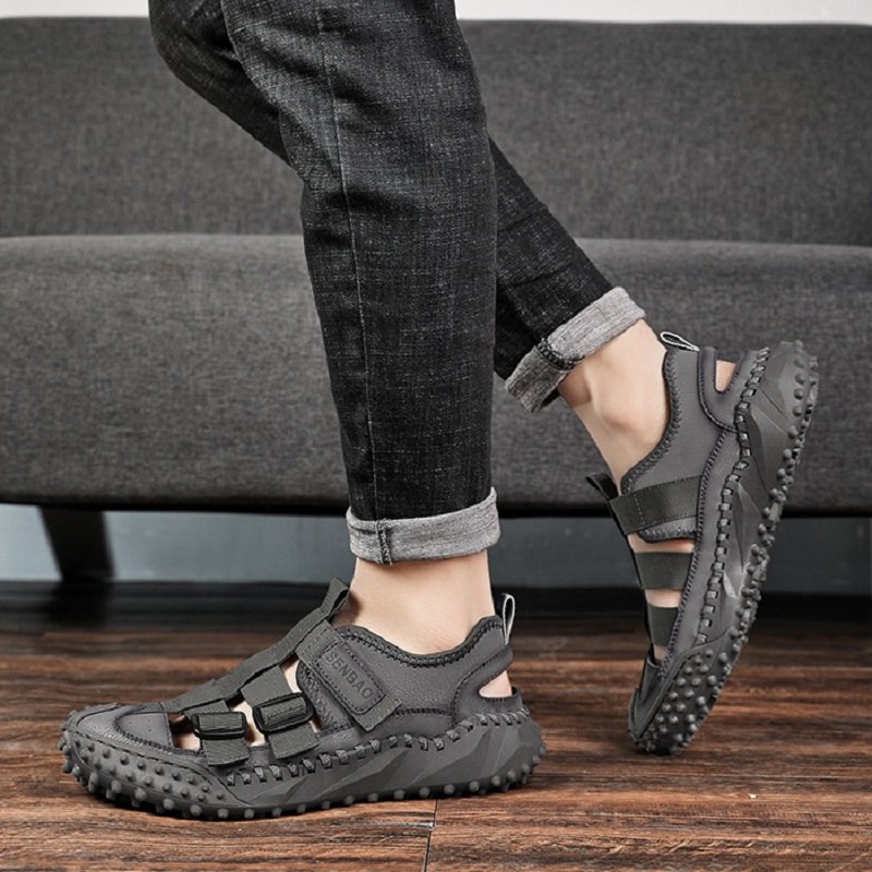 Men Leather Upper Sandals Grey - Image 4