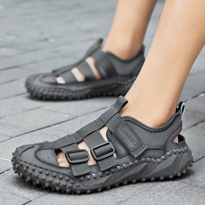 Men Leather Upper Sandals Grey - Image 3