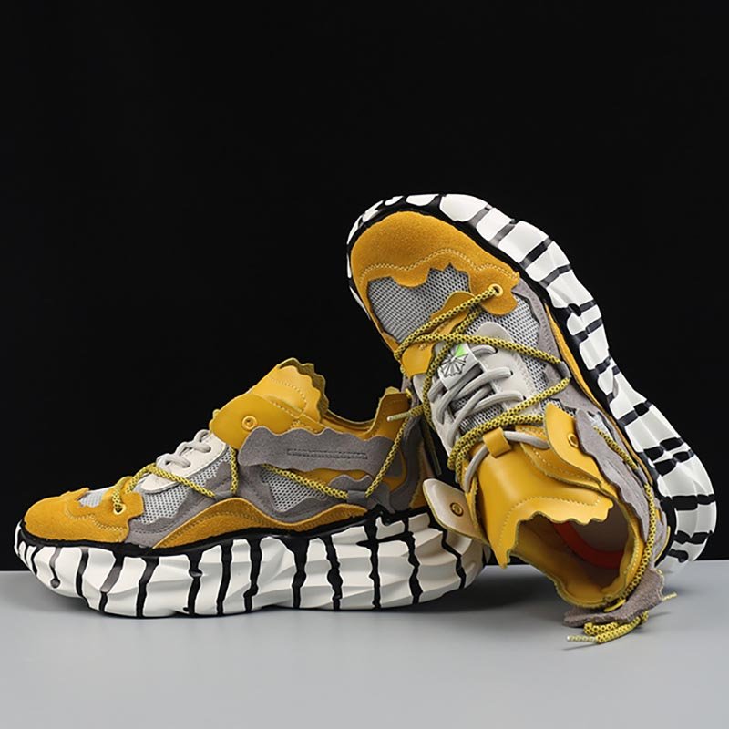 Lace-Up Platform Mesh Sneakers Yellow - Image 3