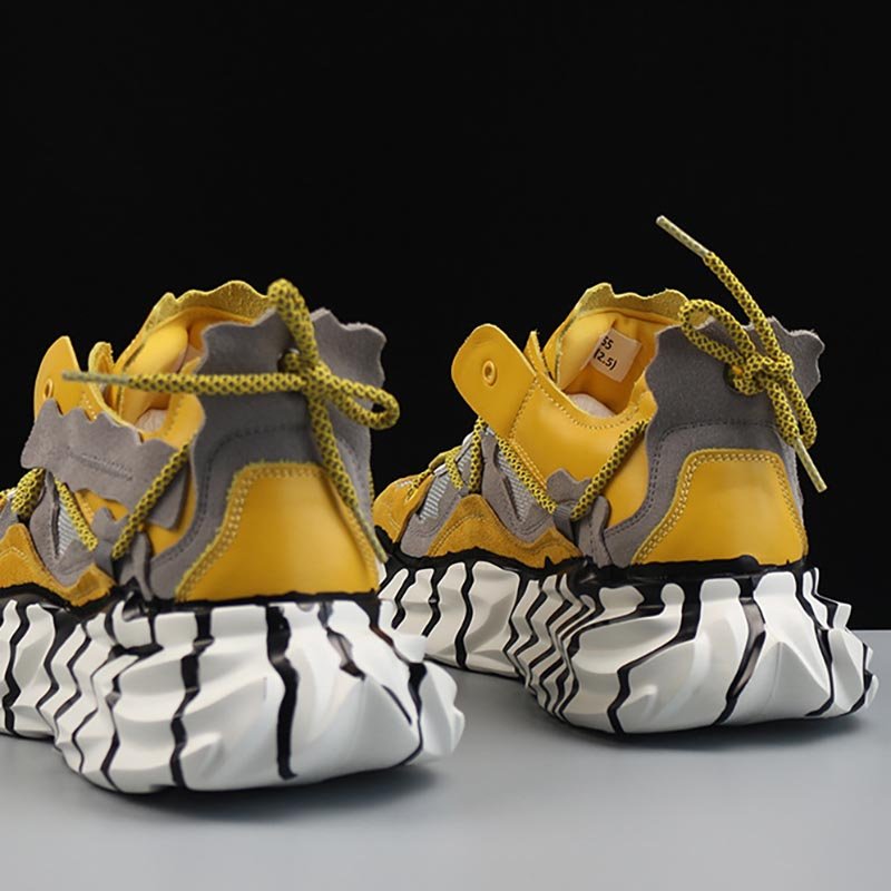 Lace-Up Platform Mesh Sneakers Yellow - Image 4