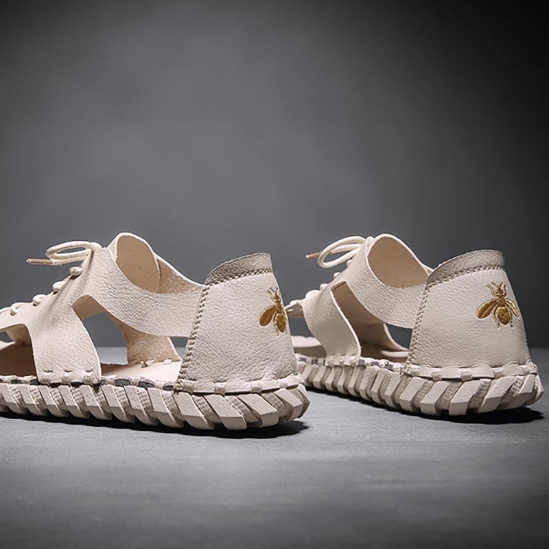 Lace-up Microfiber Sewn Sandals - Image 4