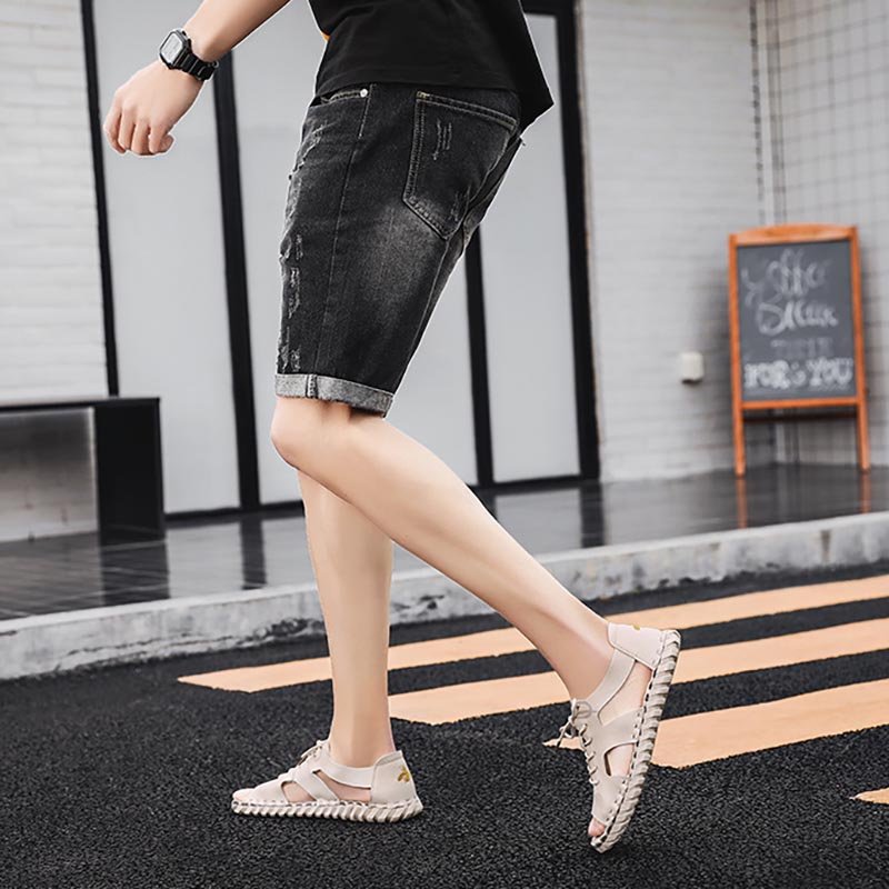 Lace-up Microfiber Sewn Sandals - Image 3