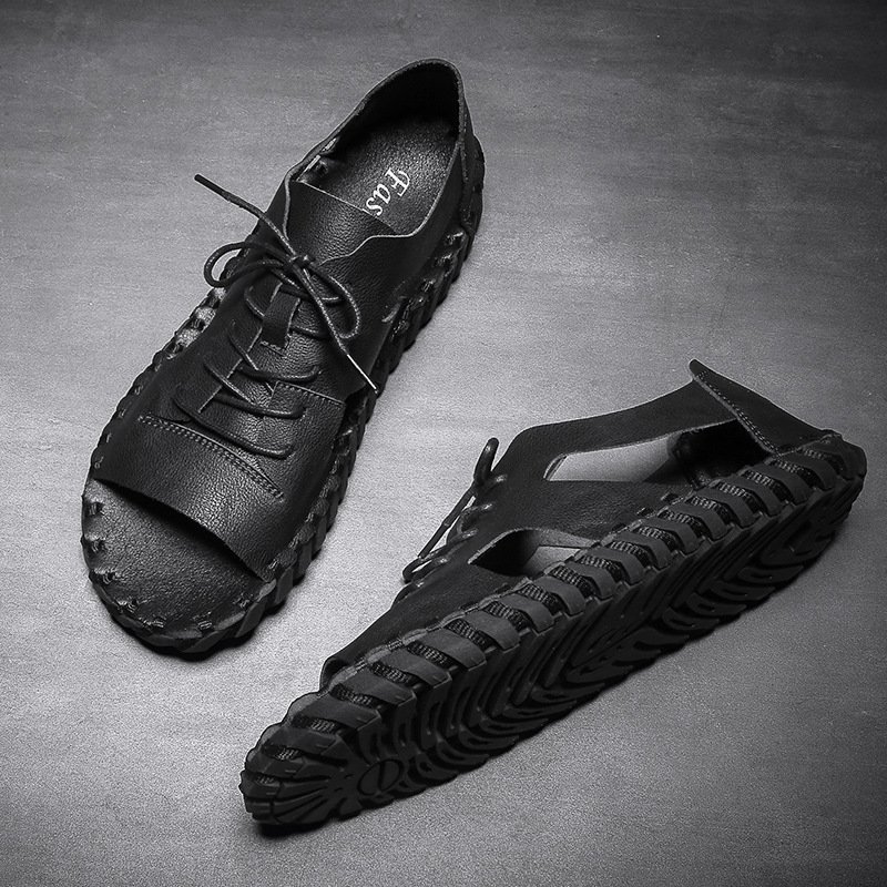 Lace-up Microfiber Sewn Sandals - Image 5