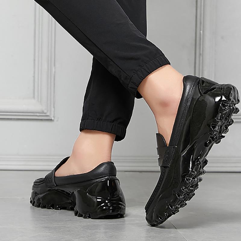 Platform Drop Rubber Sole Loafers Black - Image 3