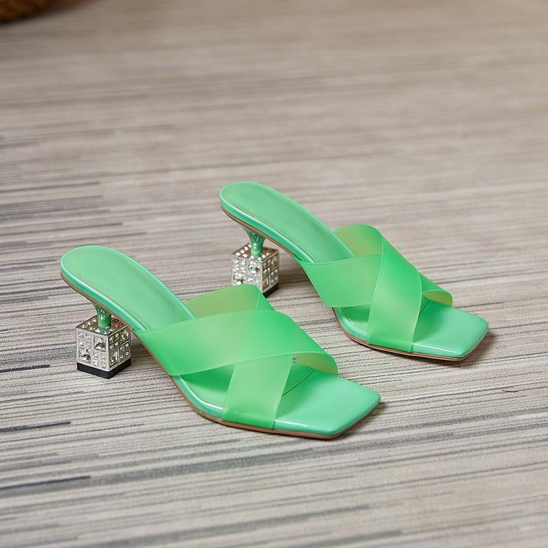 Women Solid Color High Heel Slippers - Image 3