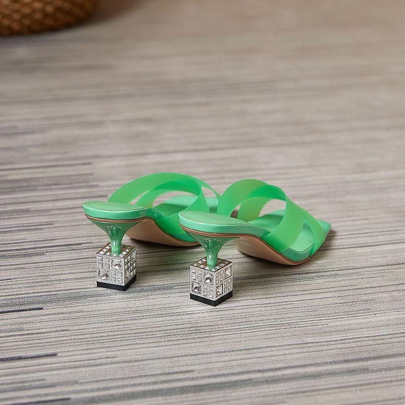 Women Solid Color High Heel Slippers - Image 4