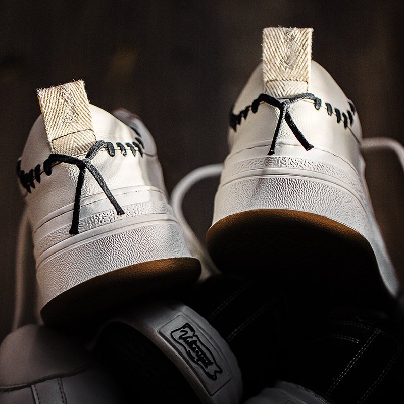 Textured Leather Patchwork Casual Shoes White - Image 5