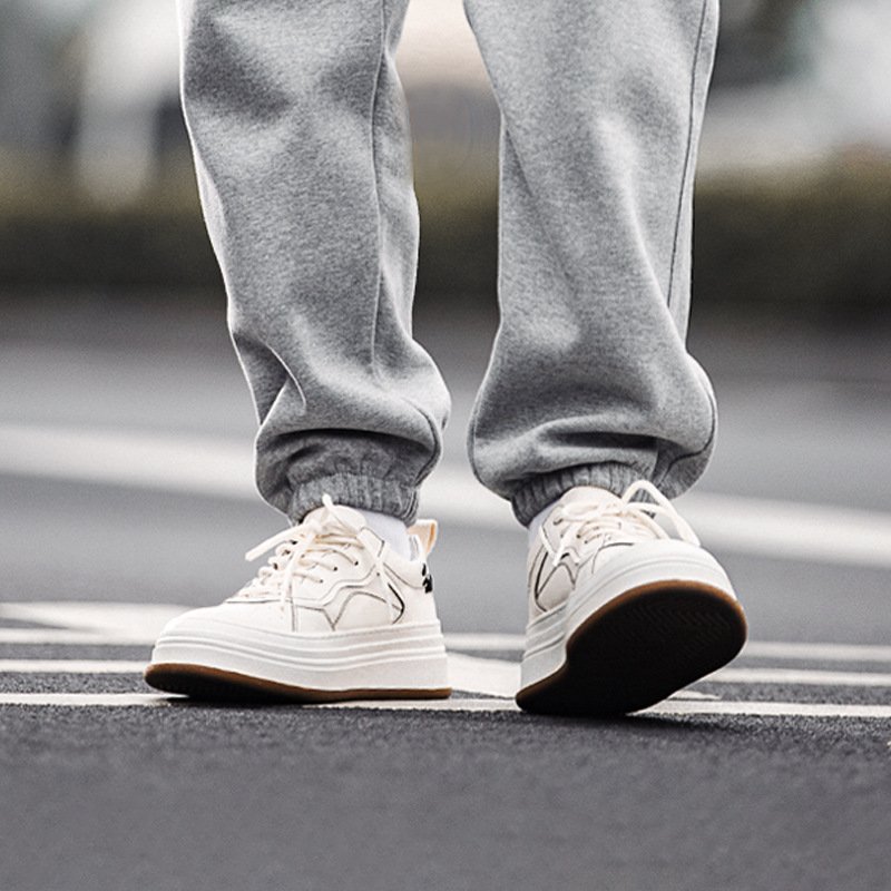 Textured Leather Patchwork Casual Shoes White - Image 3