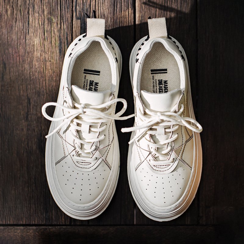 Textured Leather Patchwork Casual Shoes White - Image 4