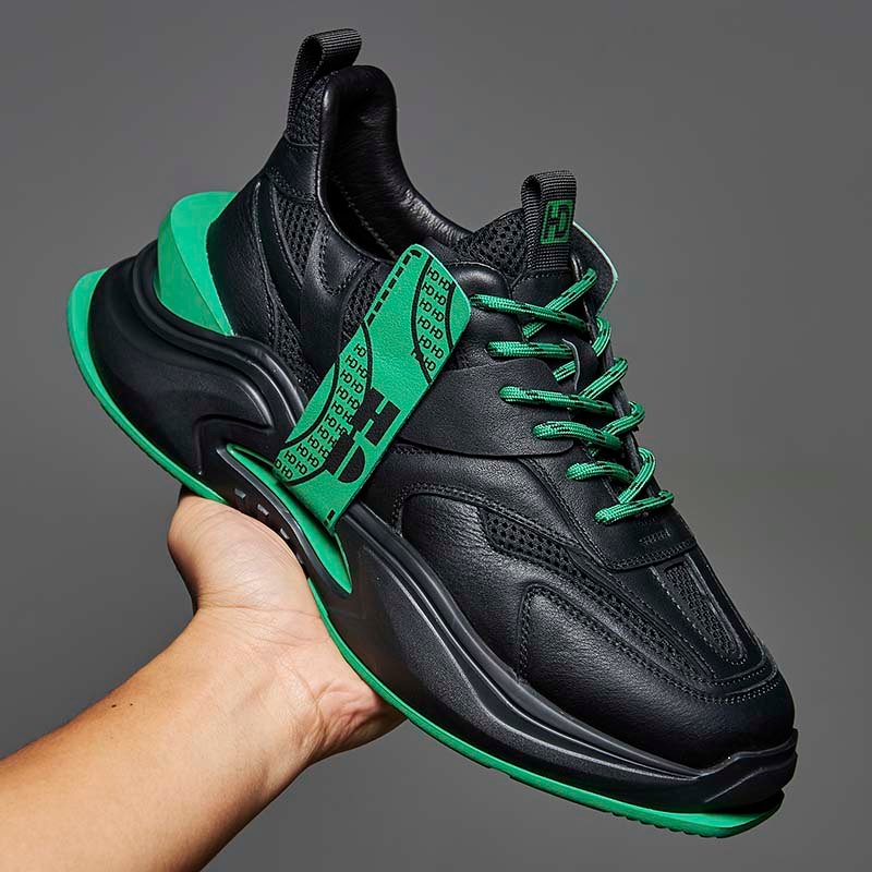 Vintage Panelled Sneakers Black and Green - Image 3