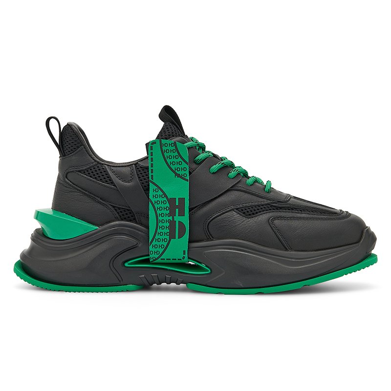 Vintage Panelled Sneakers Black and Green - Image 4