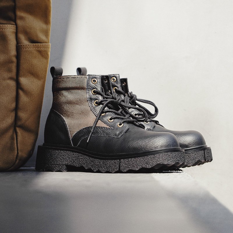 Vintage Patchwork Thickness Martin Boots Black - Image 4