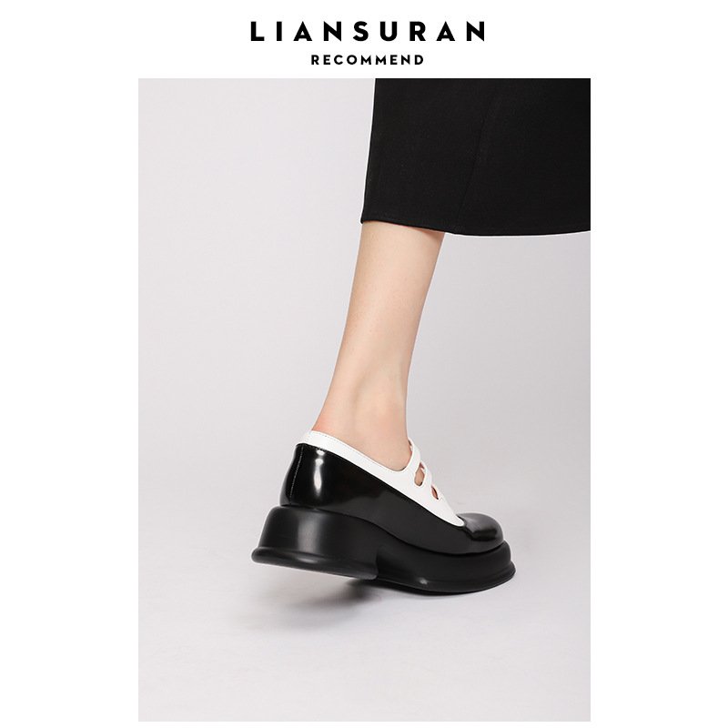 Women Black and White Leather Shoes - Image 3