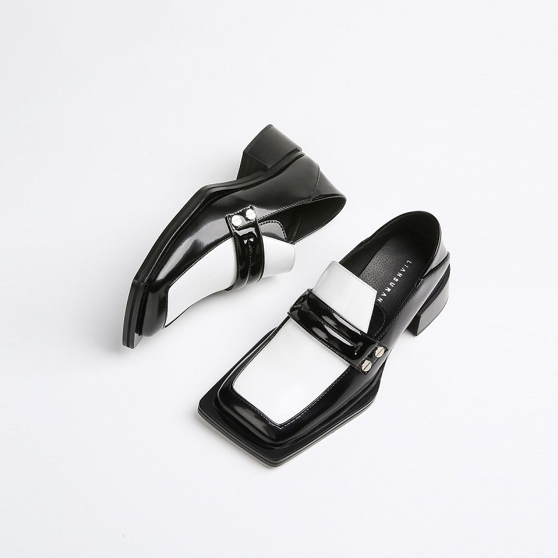 Women Black and White Loafers - Image 5