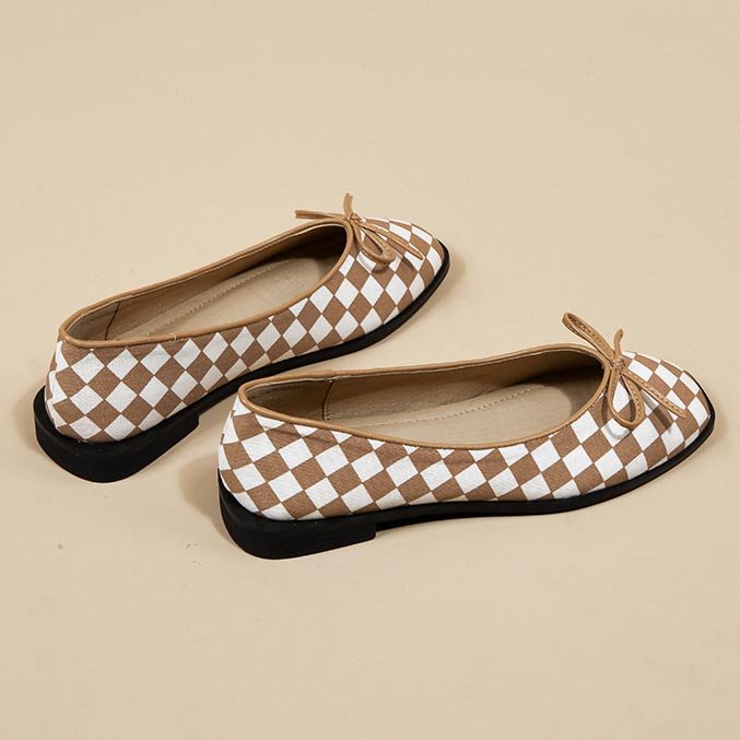 Women Bow Checkerboard Single Shoes - Image 5