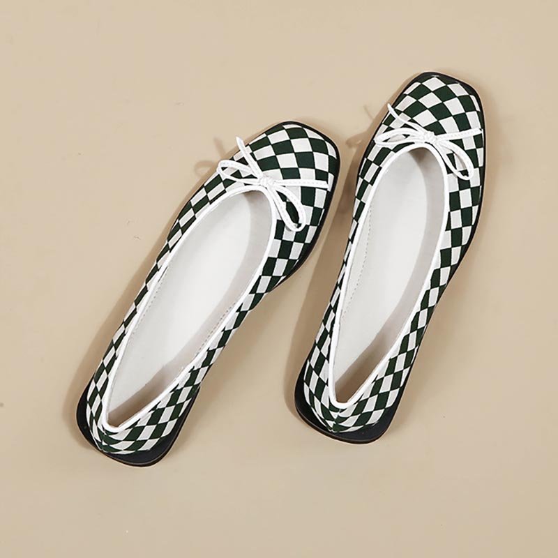 Women Bow Checkerboard Single Shoes - Image 3